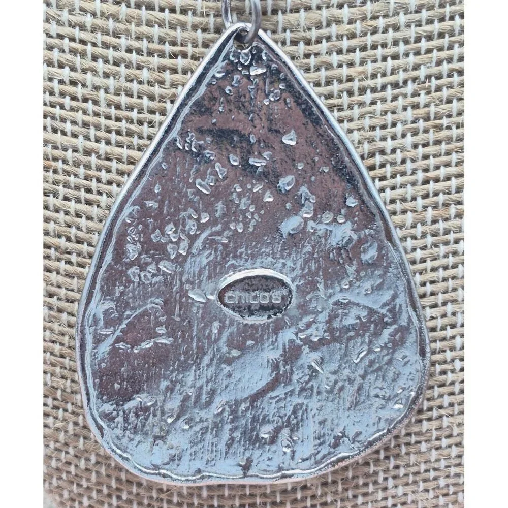 Chico's Boho Silver Tone Chain MOP Cream Teardrop Pendant Necklace